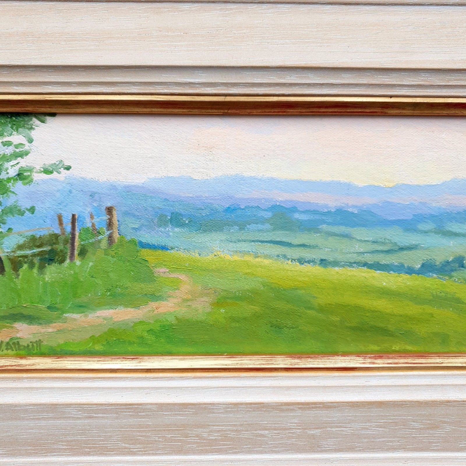 Virginia Albutt Gesigneerd Olieverf Op Board Magog Down Sunset L35,5xH21,4cm Ingelijst photo 95.0