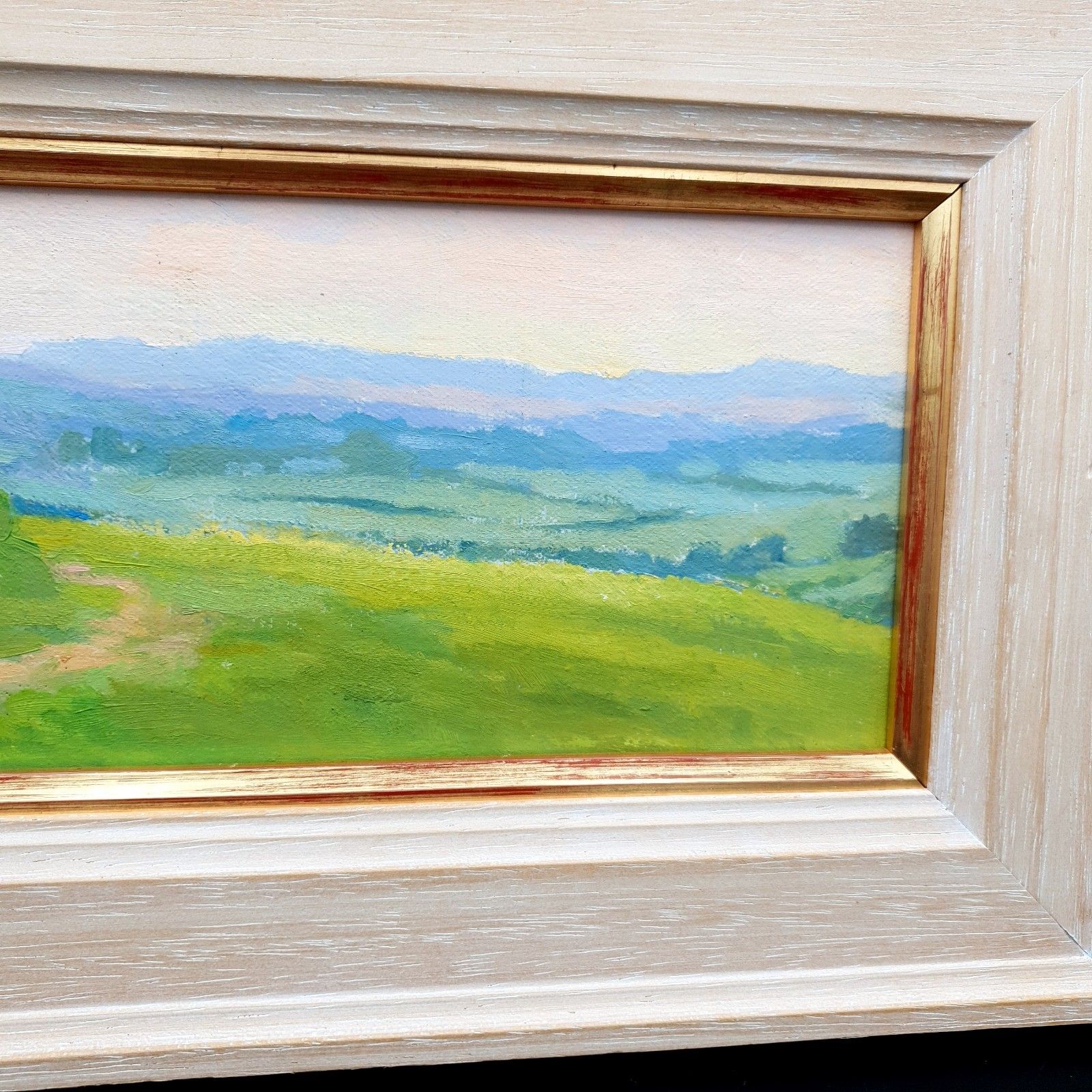Virginia Albutt Gesigneerd Olieverf Op Board Magog Down Sunset L35,5xH21,4cm Ingelijst photo vinterior