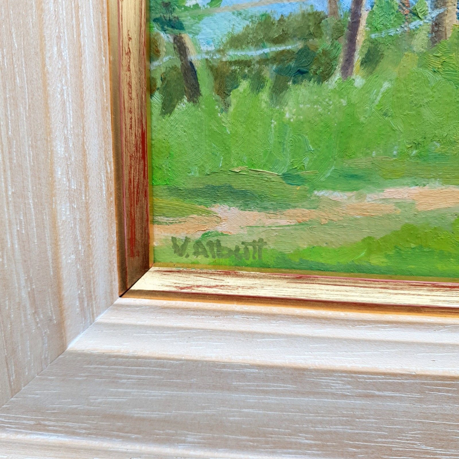 Virginia Albutt Gesigneerd Olieverf Op Board Magog Down Sunset L35,5xH21,4cm Ingelijst photo buy