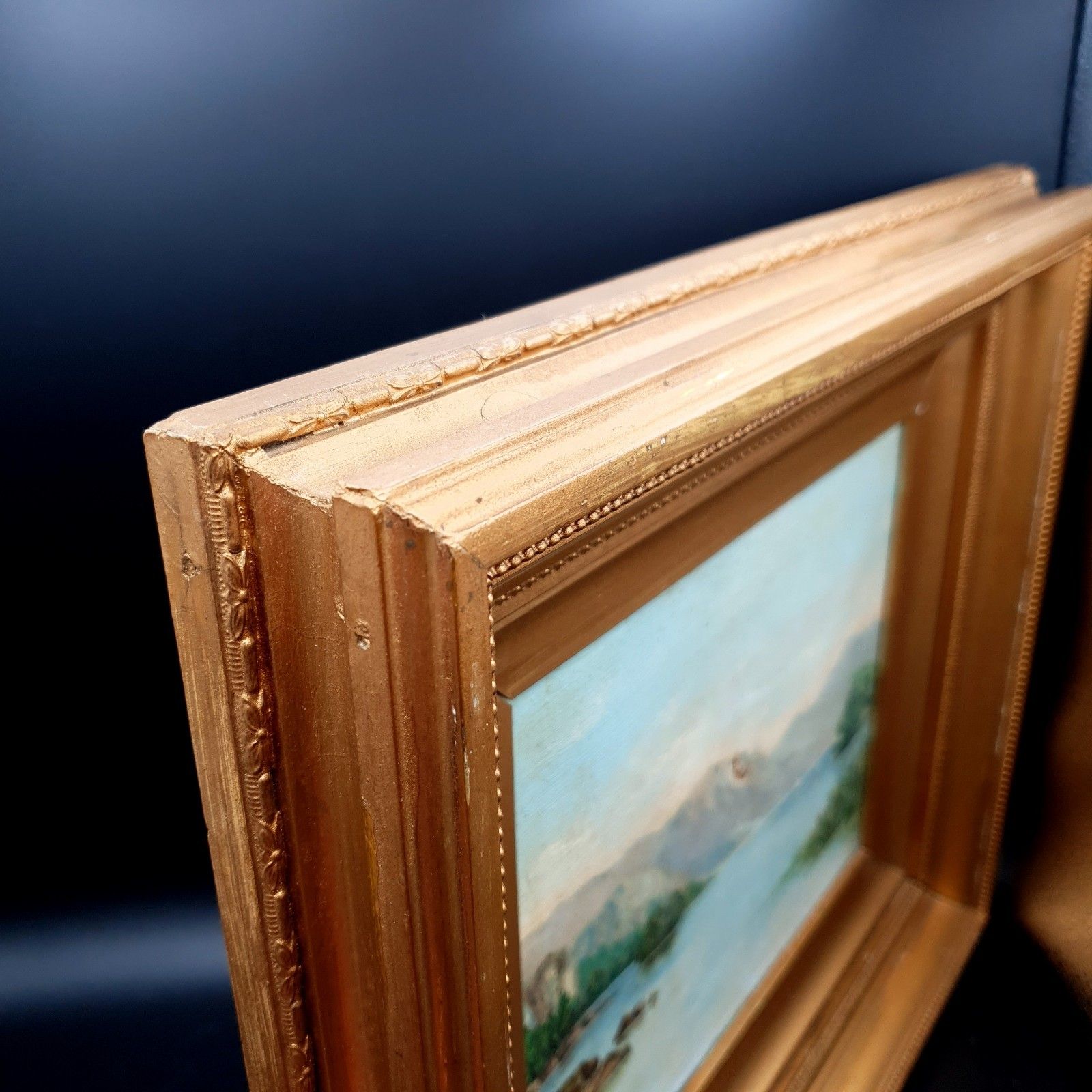 photo furniture Victoriaans olieverfschilderij op doek, bergmeerlandschap, W. B. Charles, ca. 1880