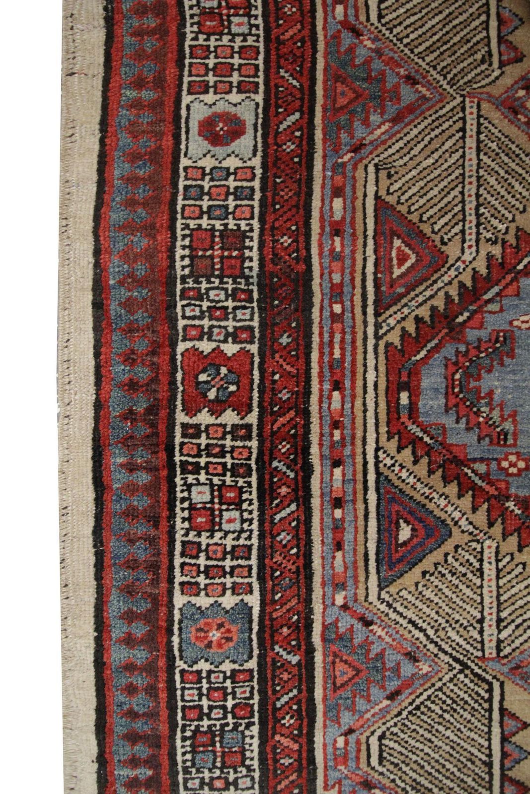 Tapis caucasien d'époque fait main, tapis en laine oriental rouge profond et beige pour chambre photo 2149.0