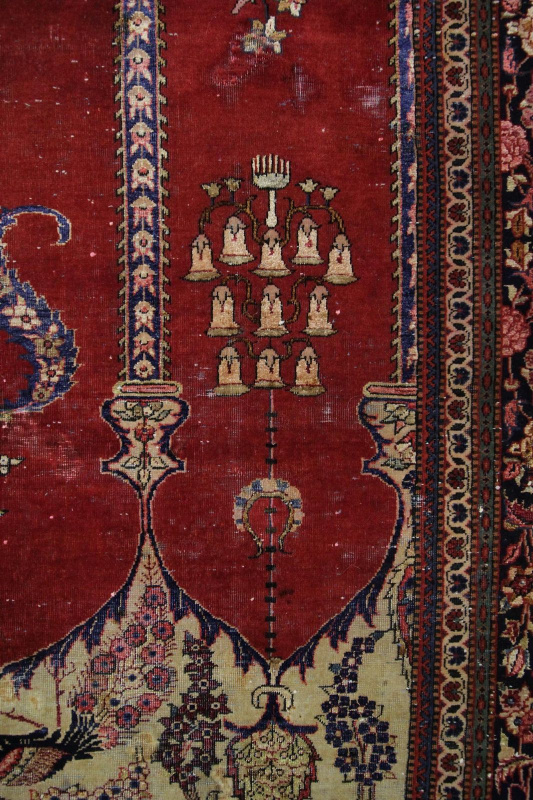 Tapis oriental vintage fait main, arbre de vie, rouge, pour salon photo vinterior