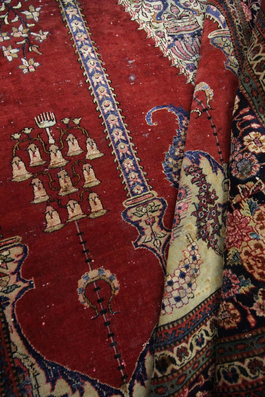 photo for sale Tapis oriental vintage fait main, arbre de vie, rouge, pour salon