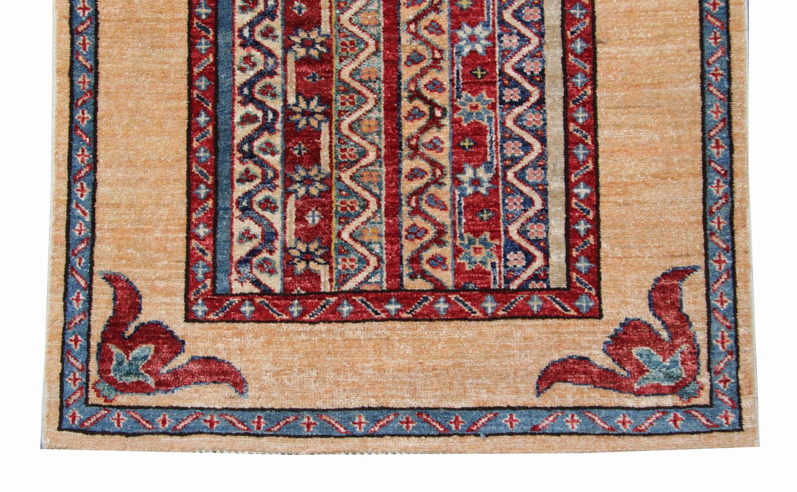 Tapis de couloir Kazak traditionnel fait main, jaune à rayures photo 2252.0