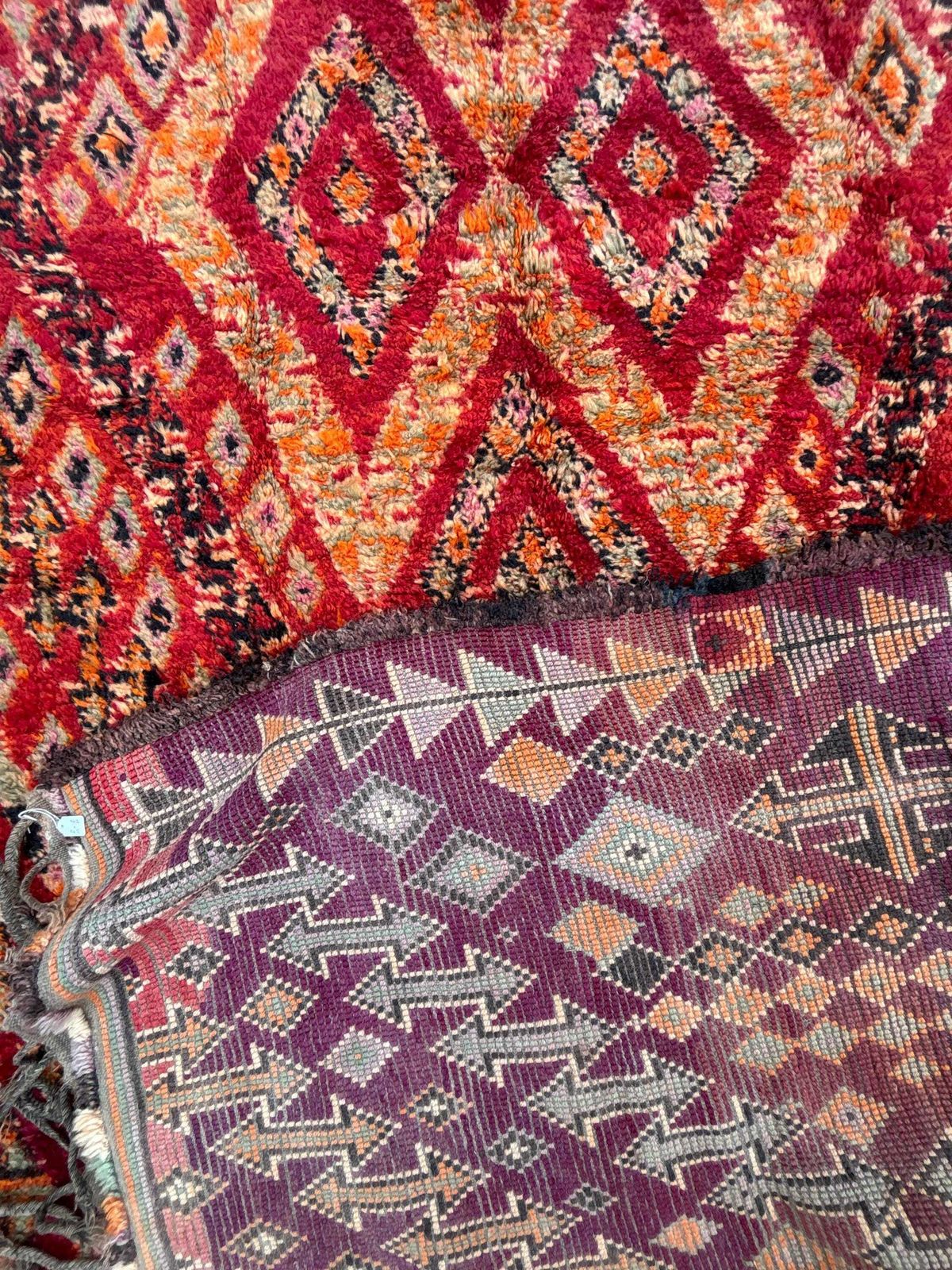 Authentic Moroccan Vintage Boujad Berber Wool Rug 210x370 Cm  Handwoven Geometric Boho Area Carpet   Tribal Wool Rug , Moroccan Color Rug photo for sale