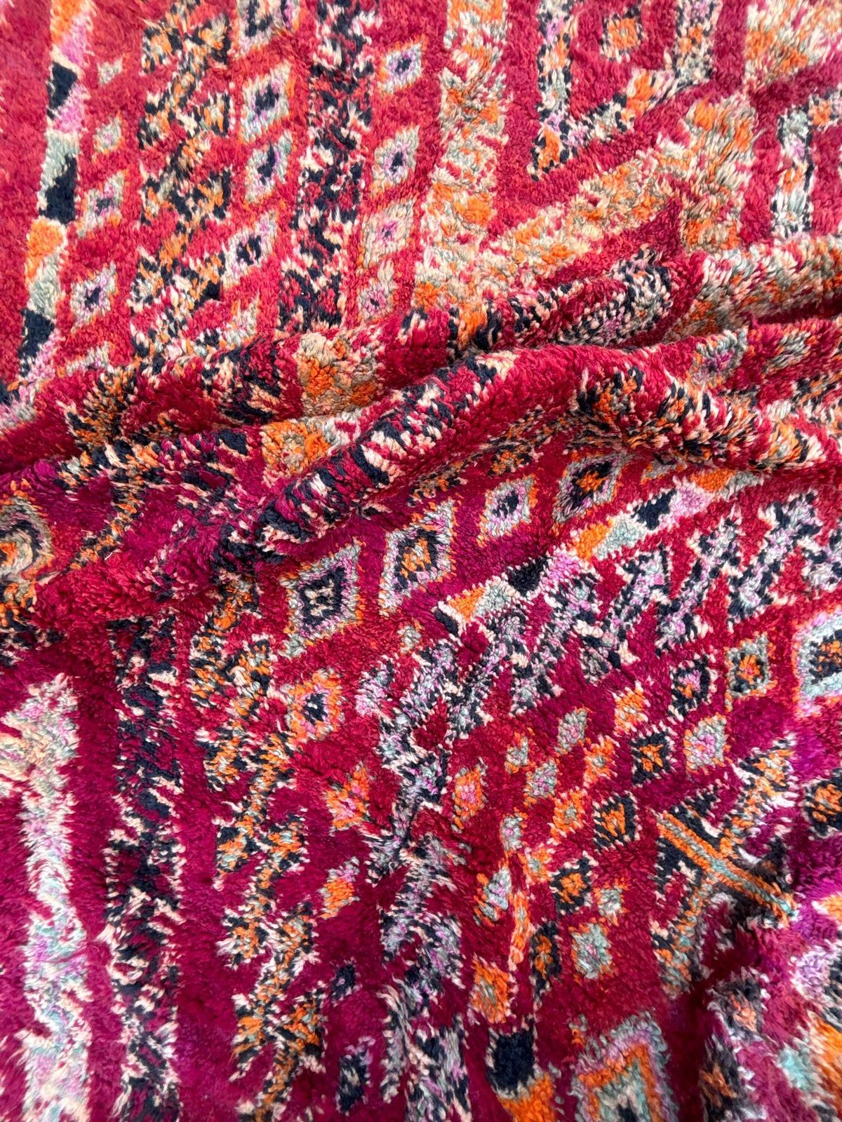 Authentic Moroccan Vintage Boujad Berber Wool Rug 210x370 Cm  Handwoven Geometric Boho Area Carpet   Tribal Wool Rug , Moroccan Color Rug photo Textiles