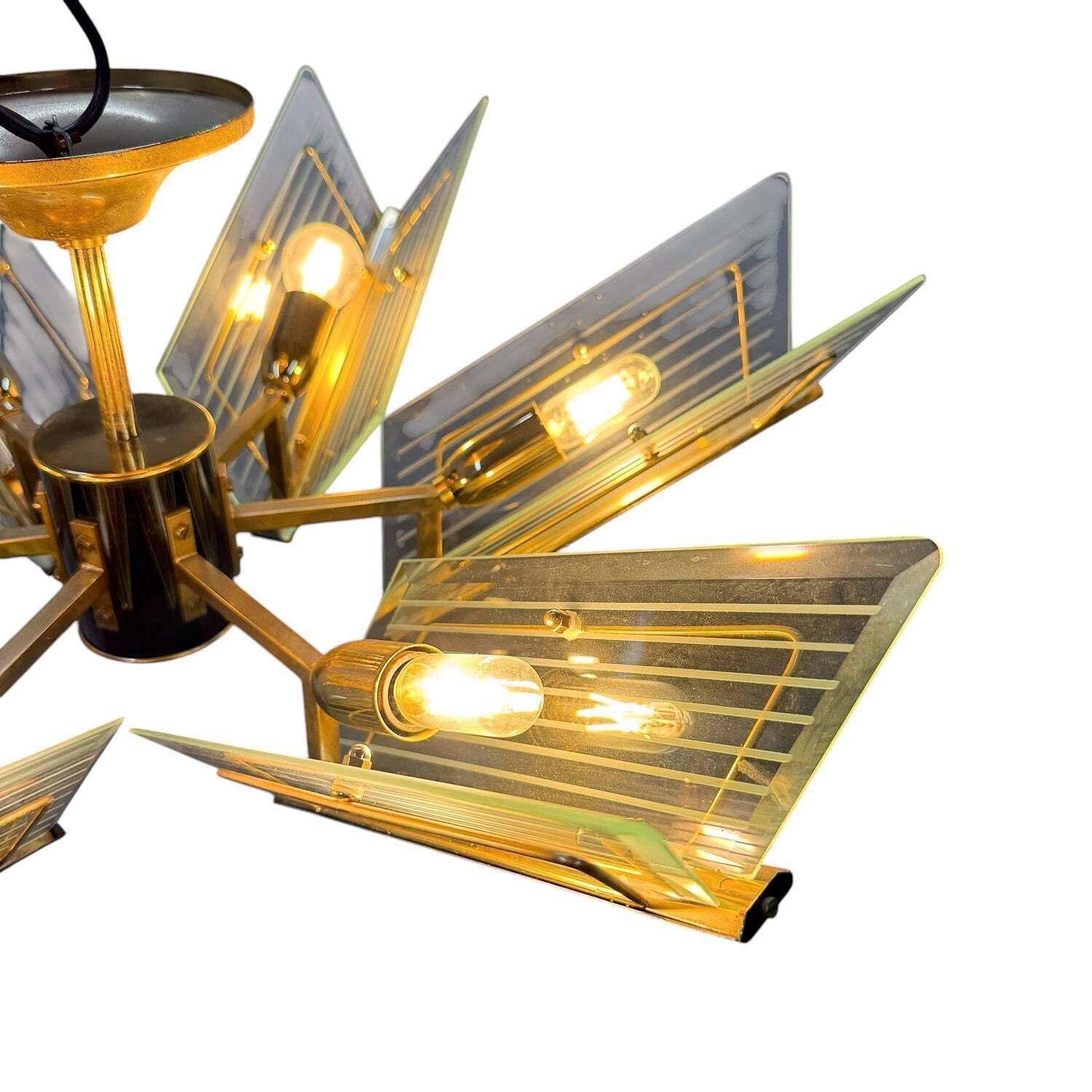 Vintage Messing & Gegraveerd Glas Hanglamp van Massive photo for sale