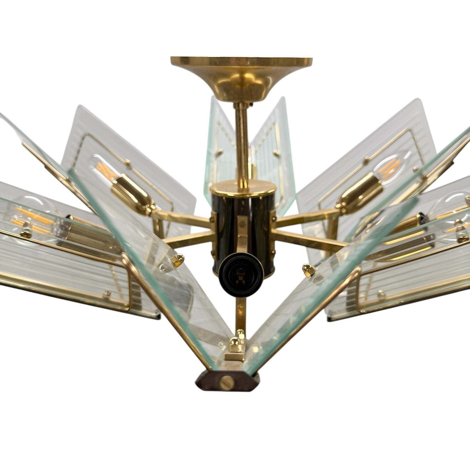 Vintage Messing & Gegraveerd Glas Hanglamp van Massive photo 525.0