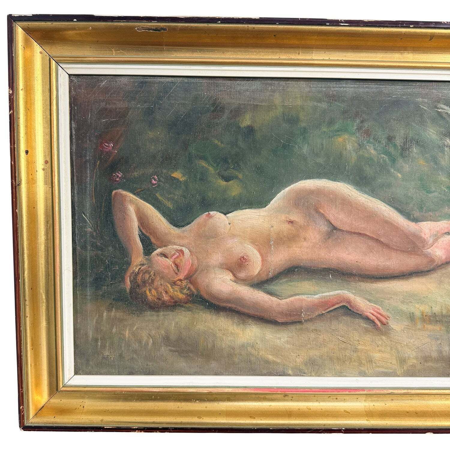 Antiek olieverfchilderij van een liggend vrouwelijk naakt photo furniture