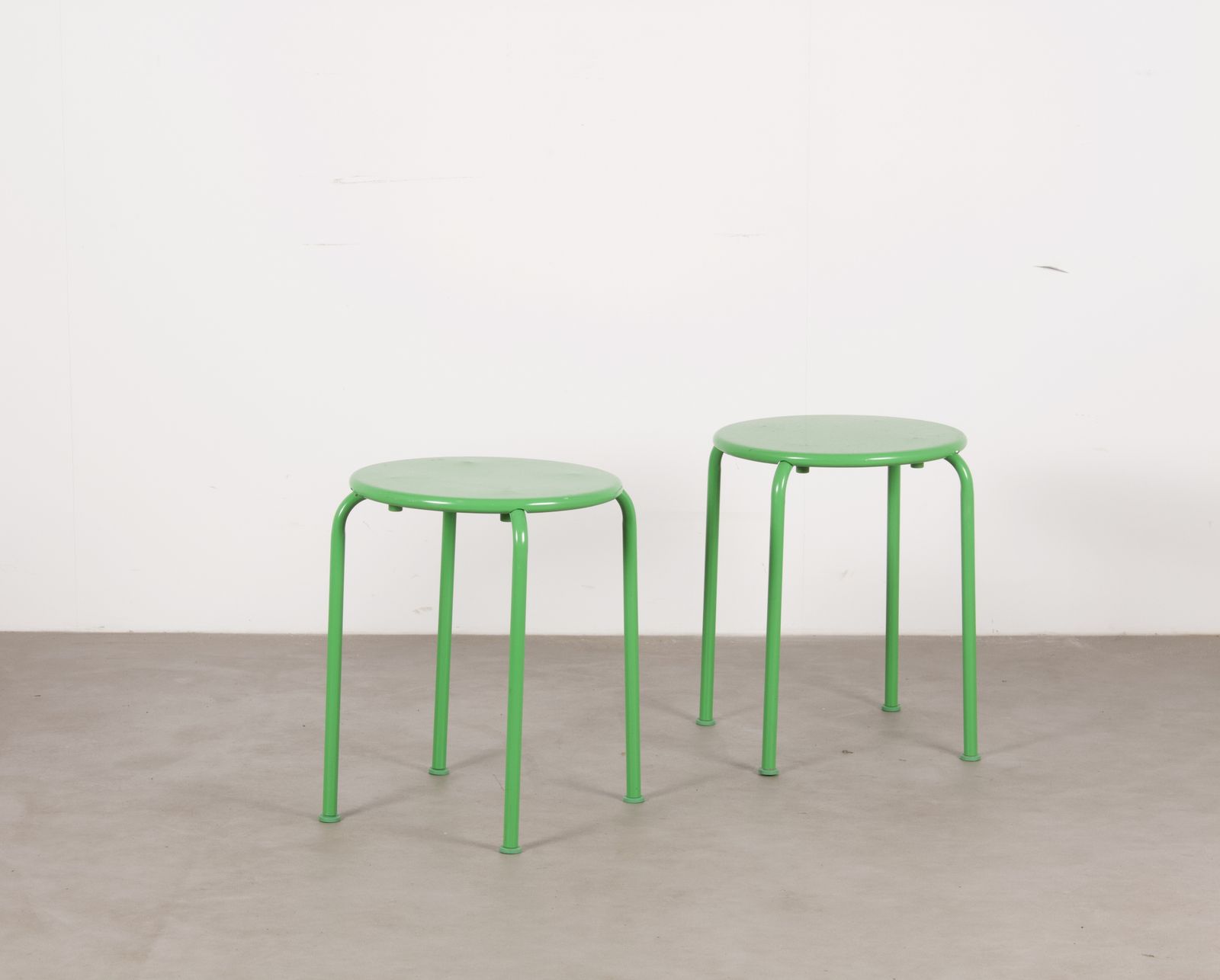 Pair Of 2000s Vintage Green Lacquered Metal Stacking Stools By Ola Wihlborg For Ikea Roxö photo Furniture