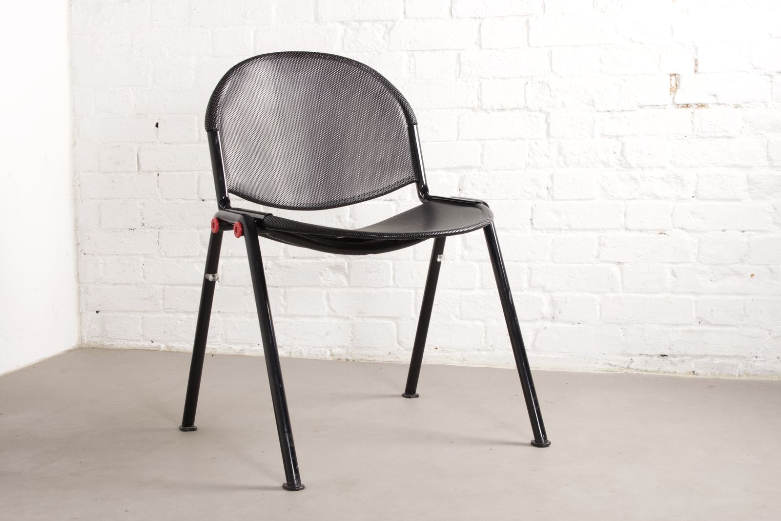 Pair Of Italian Modulamm Black Metal Stacking Chairs By Lamm Parma, 1970s photo furniture