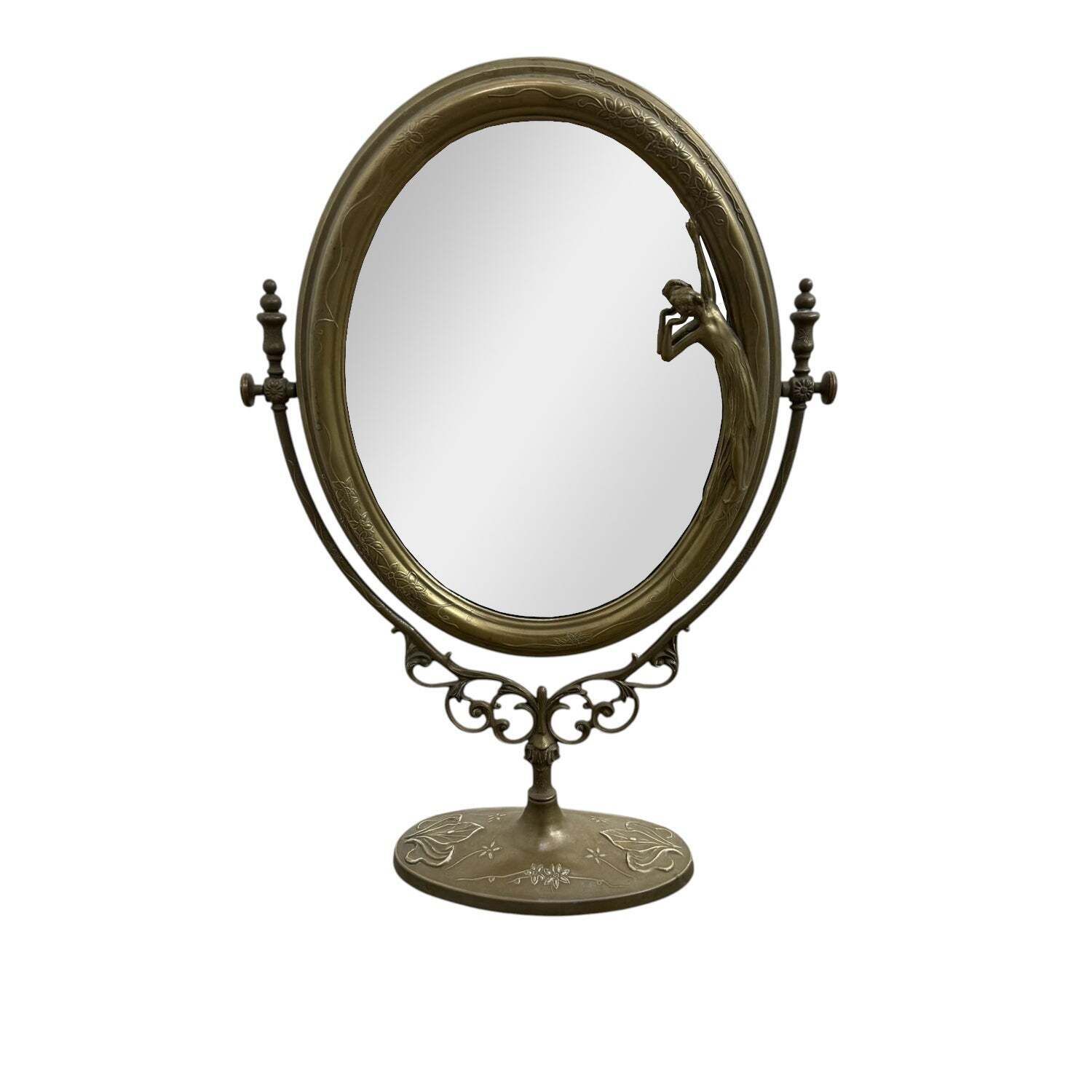 Tafelspiegel in Art Nouveau-stijl met vrouwenfiguur photo vintage