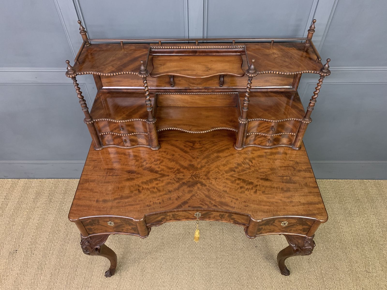 Flame Mahogany Writing Desk, 1800s photo for sale