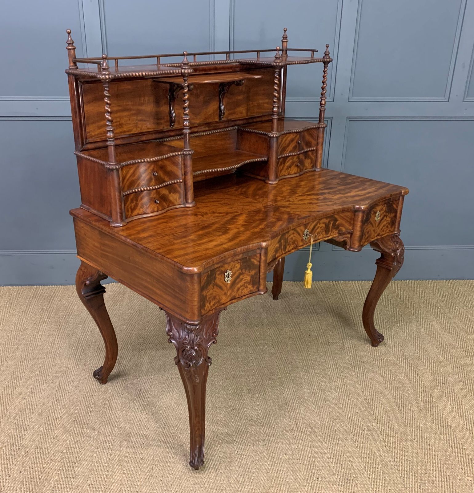 Furniture Flame Mahogany Writing Desk, 1800s photo