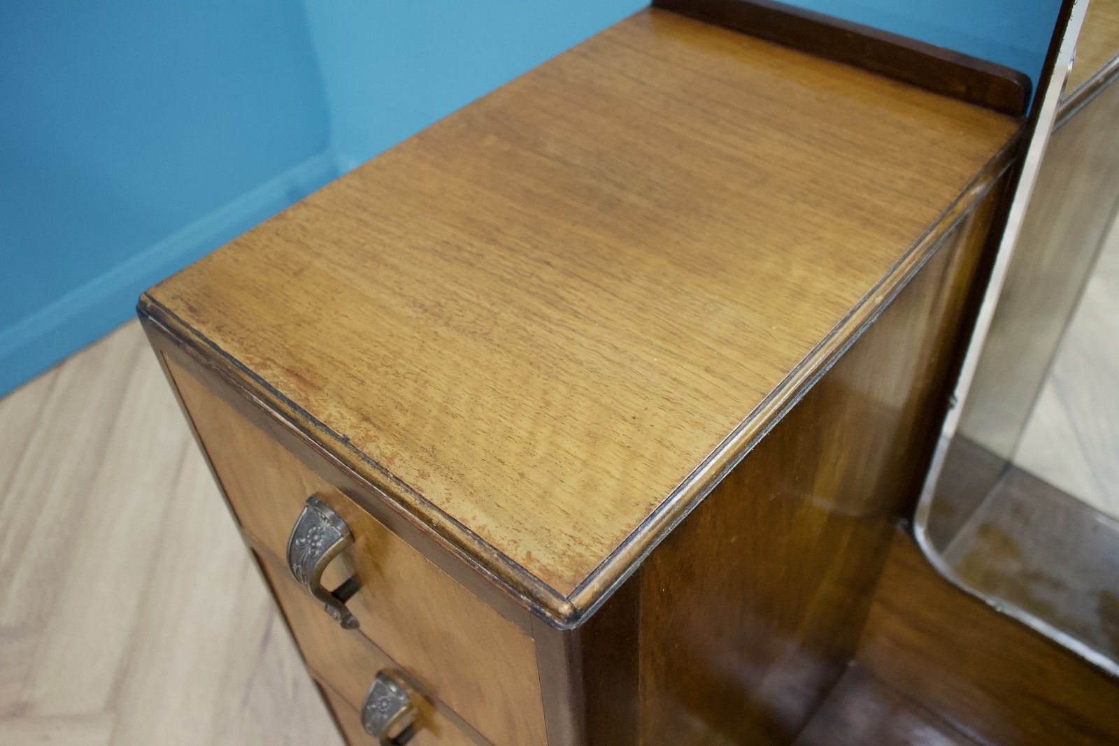 Vintage Art Deco Style Walnut Dressing Table Chest Beithcraft, 1950s #1594 photo vintage