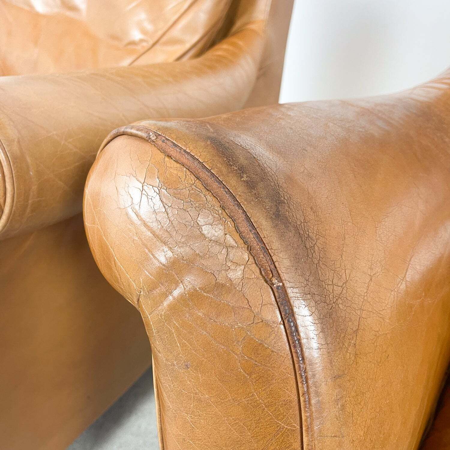 Furniture Set Of 2 Vintage Cognac Leather Armchairs photo