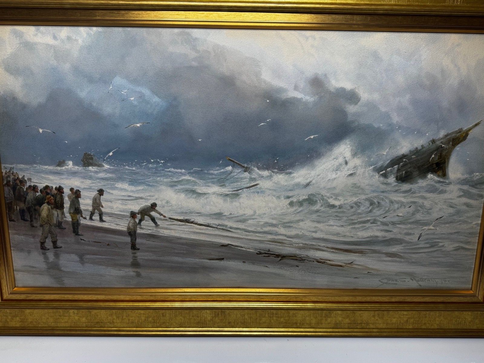 Groot Dramatisch Marineschillerij Scheepswrak Hoog Tij bij Trebarwith Strand Cornish Kust door Charles Sim Mottram Rba photo furniture