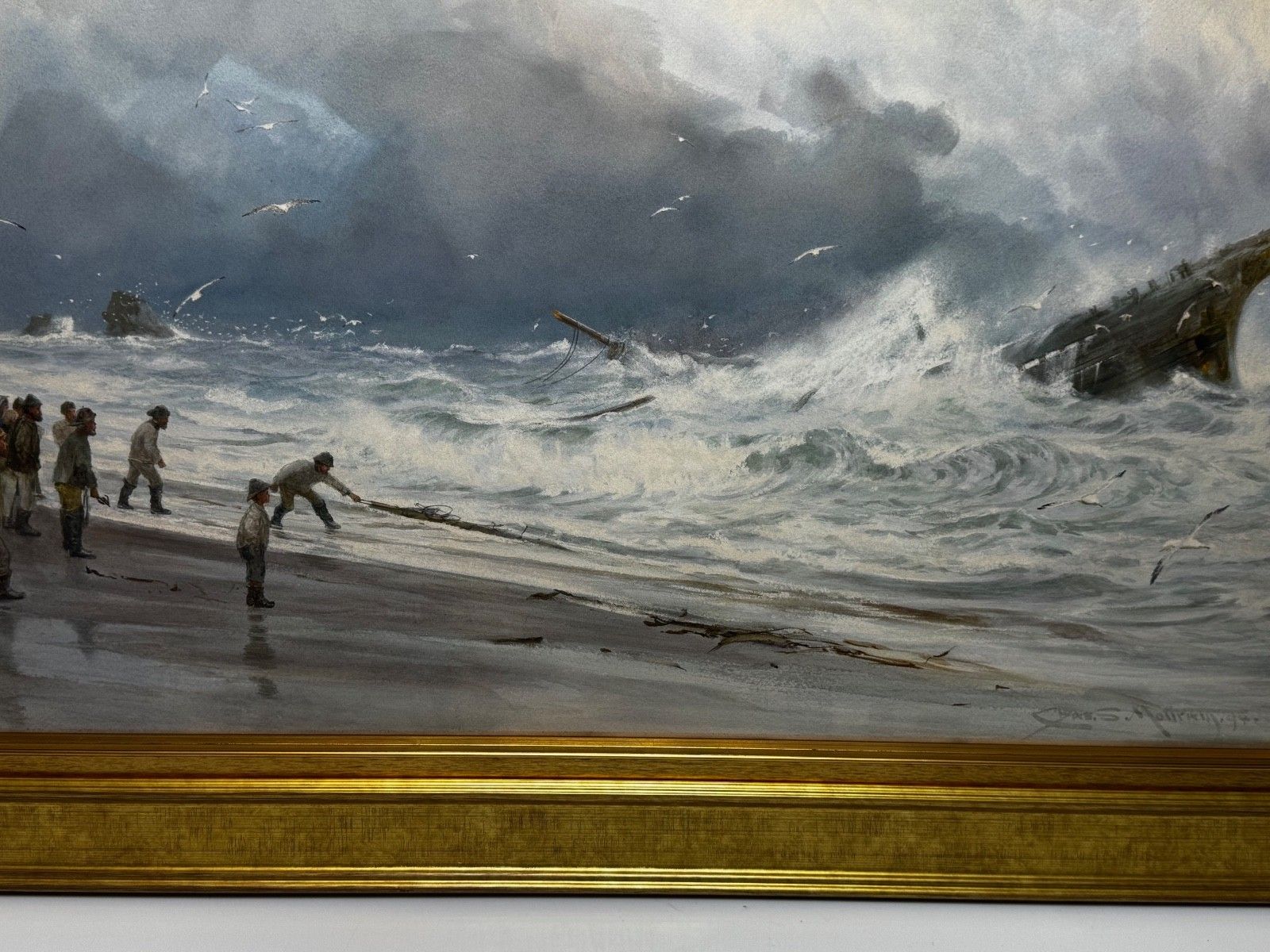 Groot Dramatisch Marineschillerij Scheepswrak Hoog Tij bij Trebarwith Strand Cornish Kust door Charles Sim Mottram Rba photo Kunst