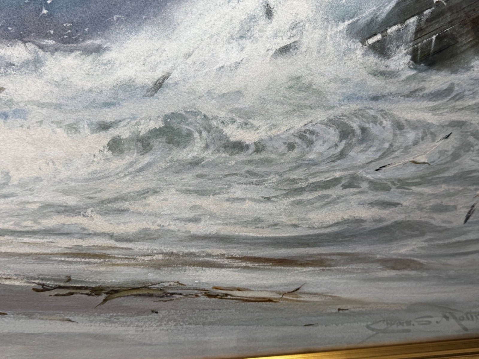 Art Large Dramatic Marine Painting Shipwreck High Tide Off Trebarwith Strand Cornwall Coast By Charles Sim Mottram Rba photo