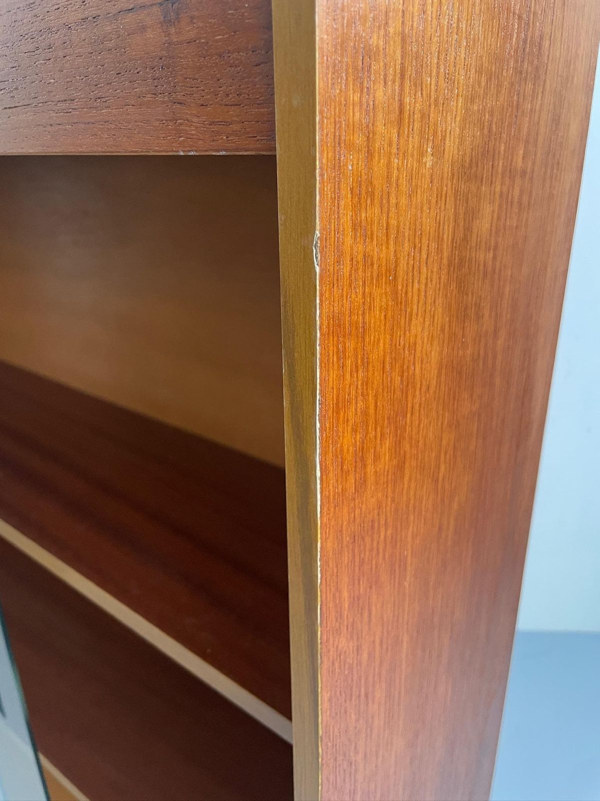 Mid Century Slim Vintage Paperback Bookcase Cabinet Glass Sliding Doors photo for sale