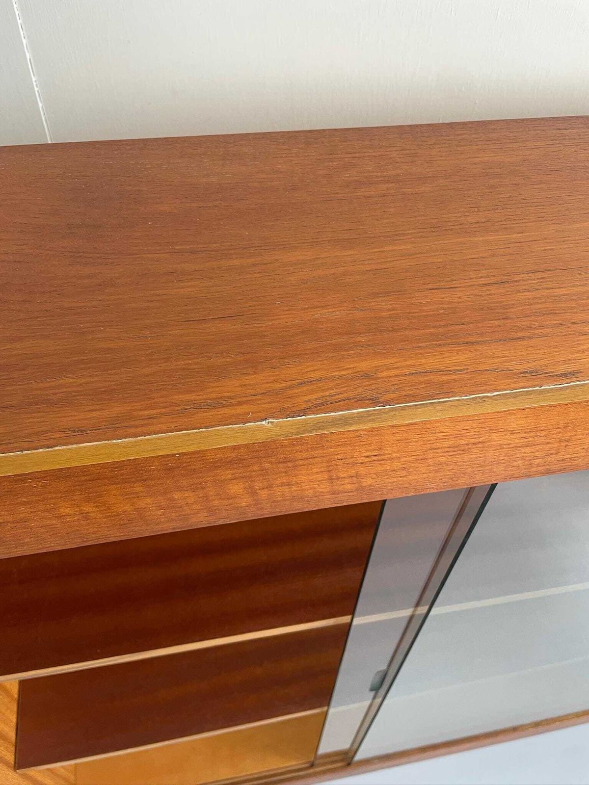 photo for sale Mid Century Slim Vintage Paperback Bookcase Cabinet Glass Sliding Doors