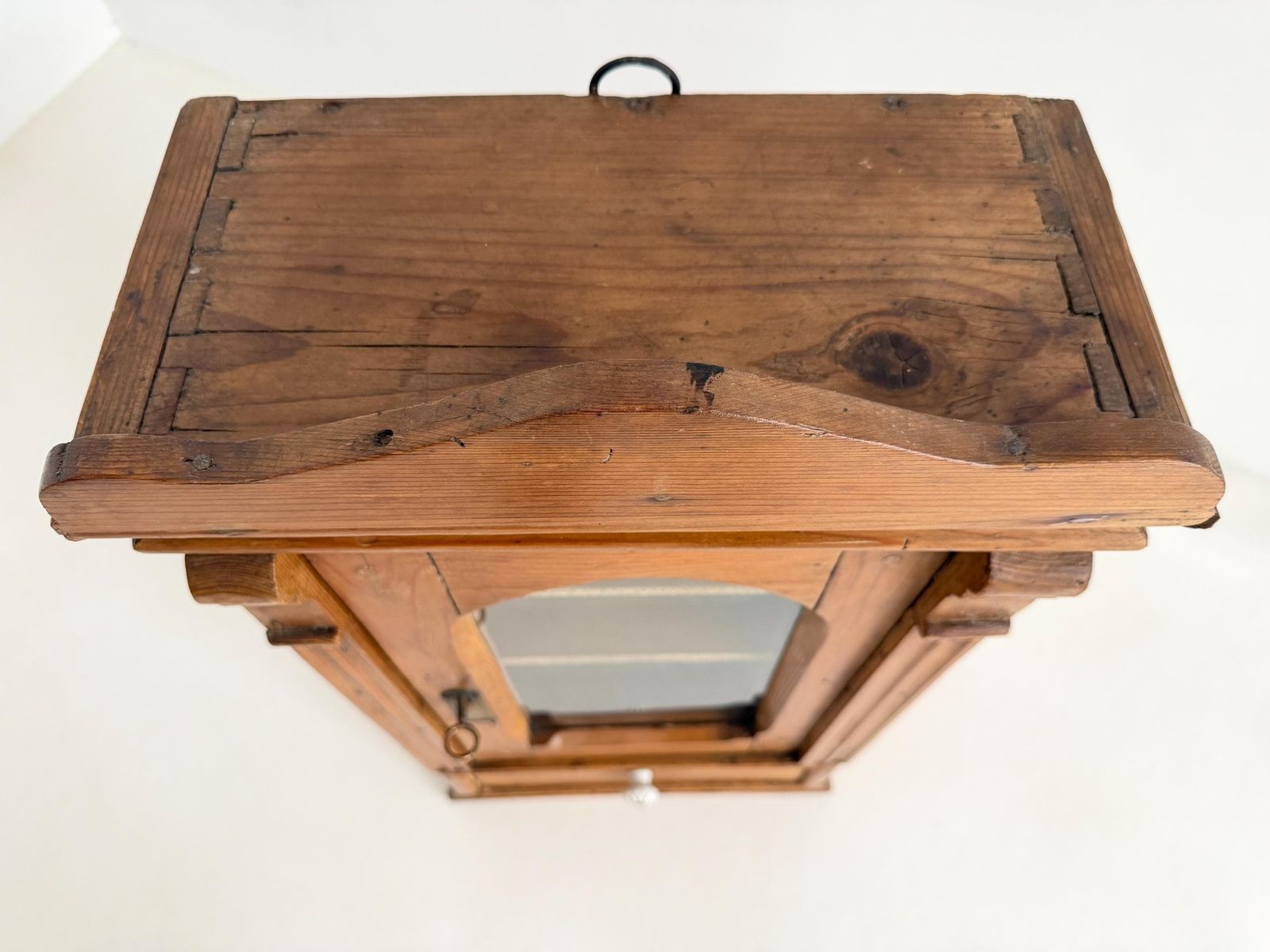 photo buy Antique Pine Hanging Cabinet With Glass Door, Lock & Key, Rustic Wall Cabinet With Drawer, Farmhouse Cupboard
