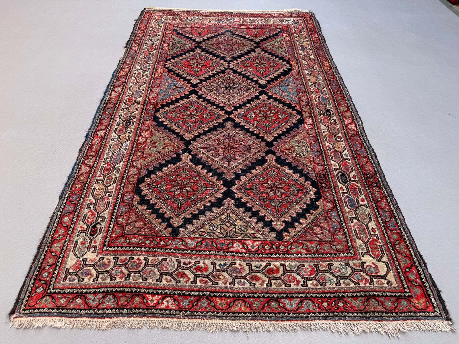 Vintage Rug 126x220 Cm, Medium, Tribal Oriental Carpet Navy Blue, Red photo buy
