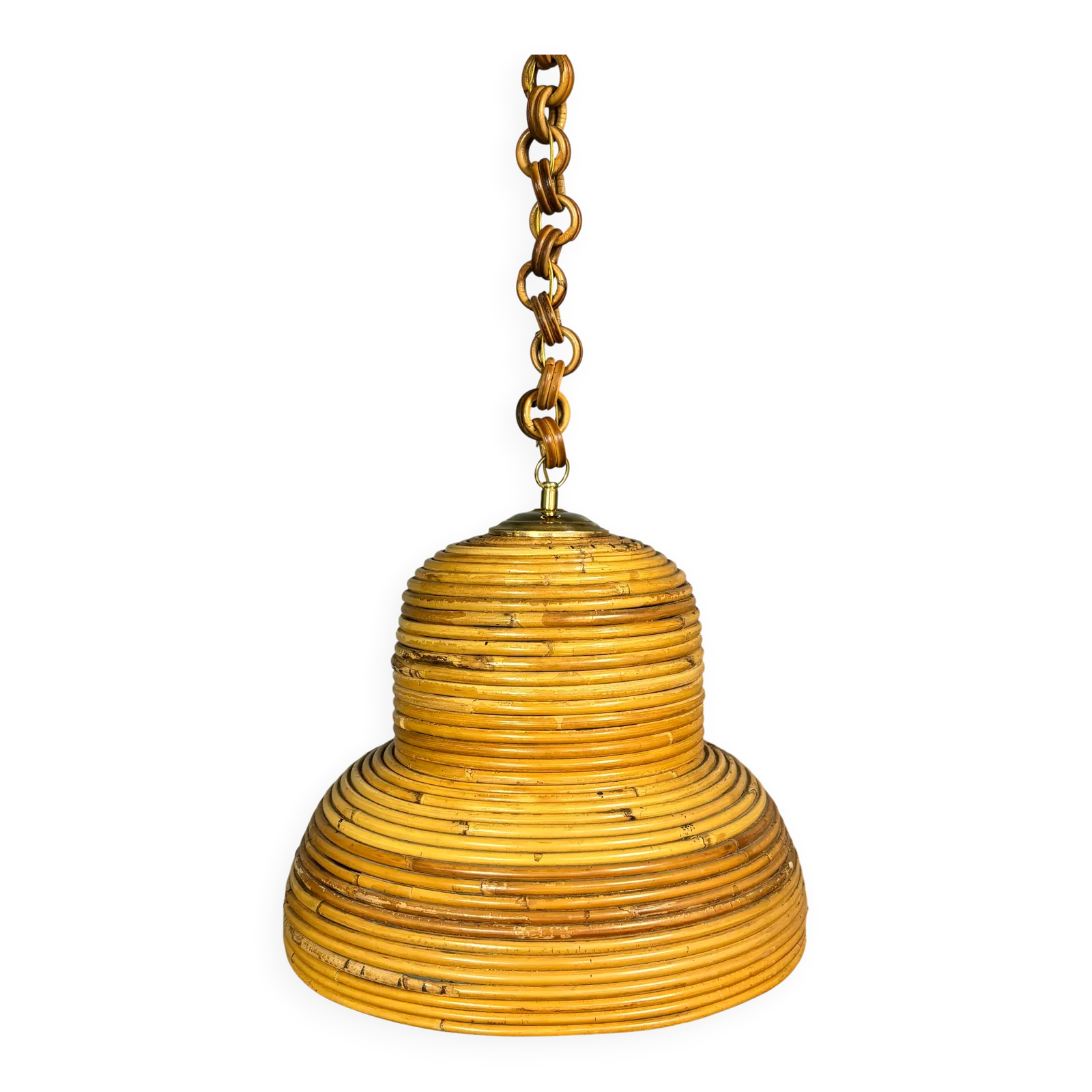 Suspension mid-century italienne en rotin et laiton