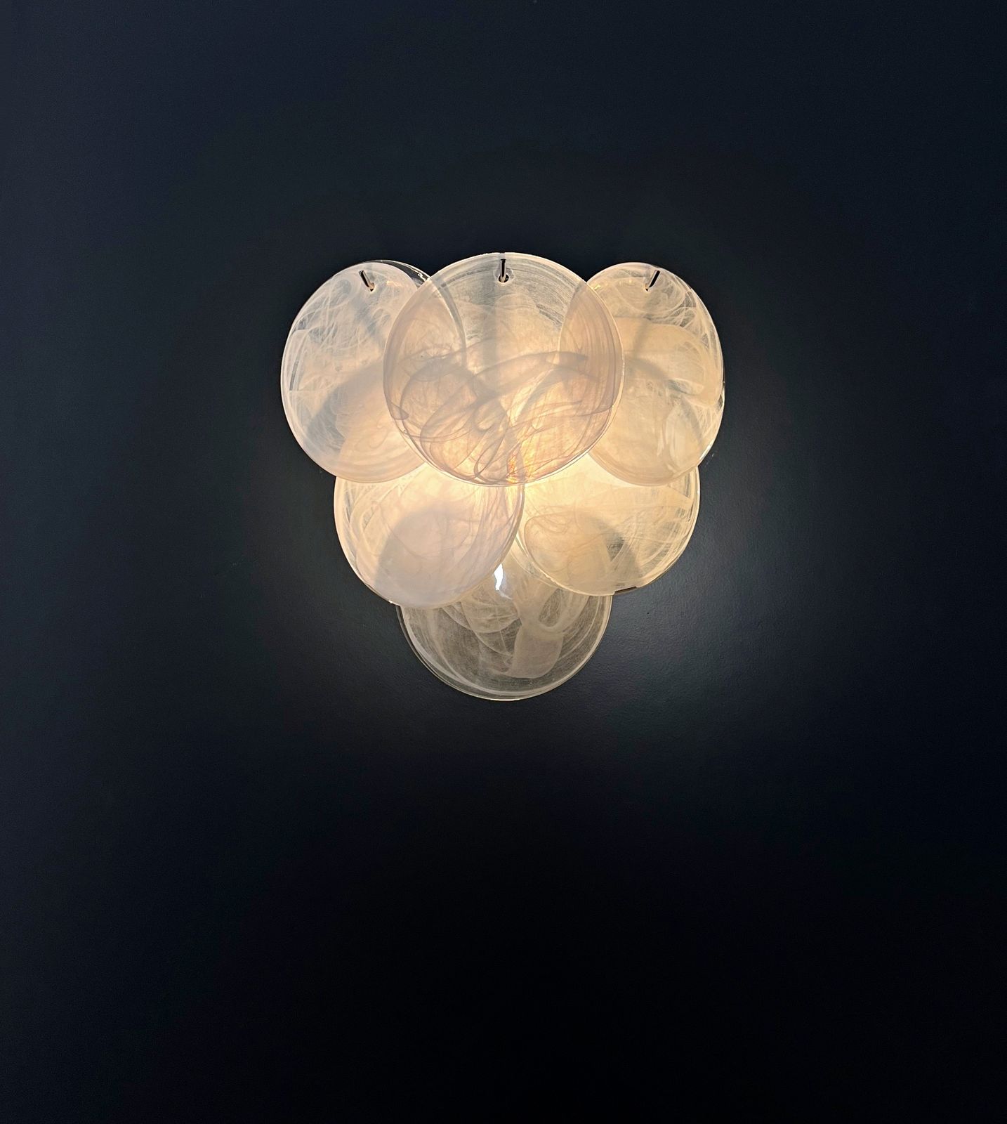Lighting Pair Of Glass Wall Sconces   6 Alabaster White Disks photo