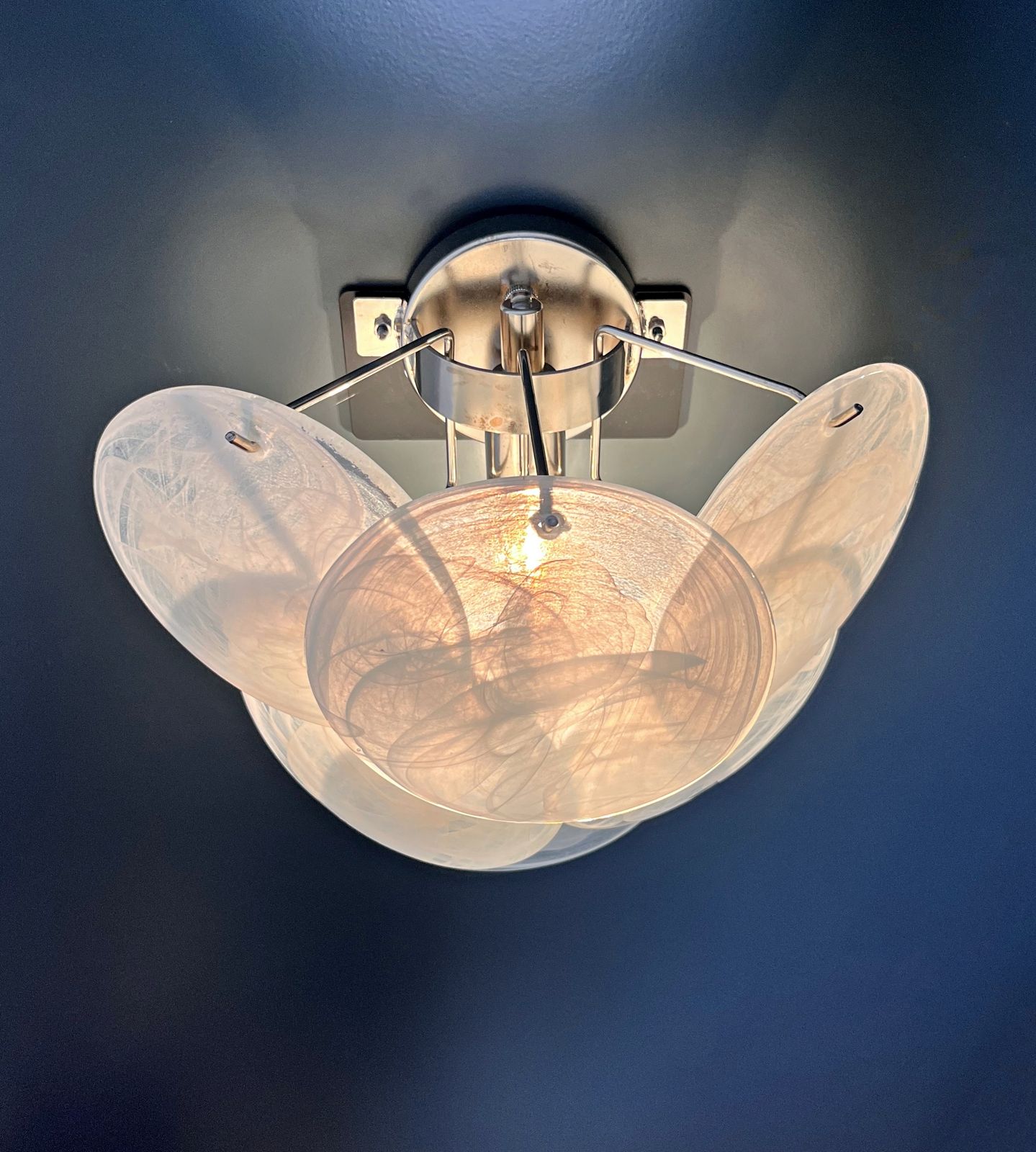 photo vintage Pair Of Glass Wall Sconces   6 Alabaster White Disks