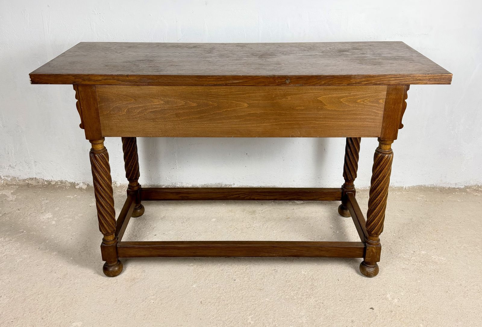 Spaanse eiken consoletafel met twee lades, 20e eeuw photo vintage
