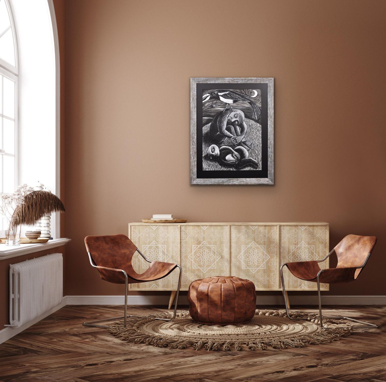 photo for sale The Thief. Framed Late 20th Century Pastel Artwork By Welsh Artist Julian Ruddock B.1965. Symbolist & Expressionist Artistic Styles.