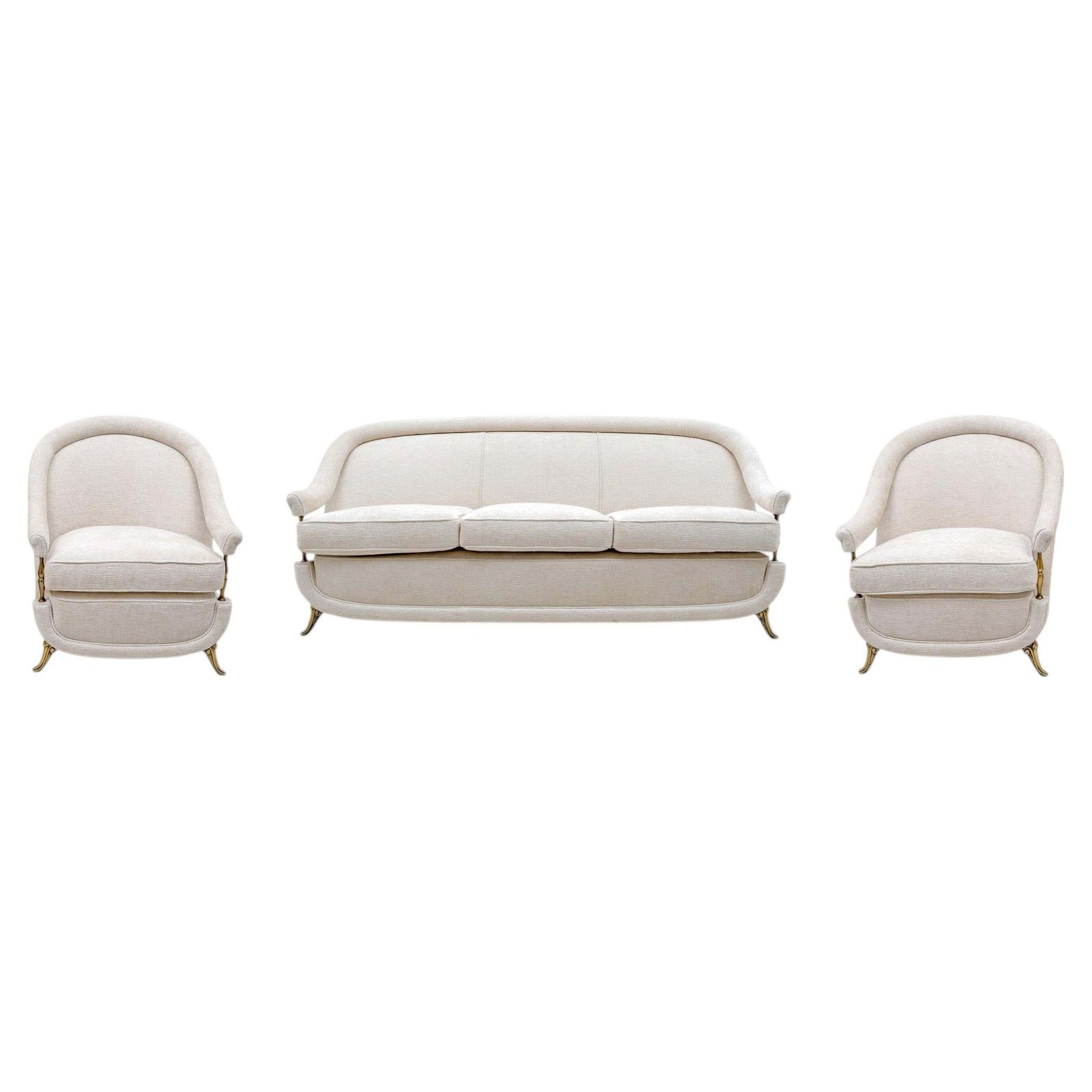 French Art Deco Sofa And Two Armchairs, 1950s.