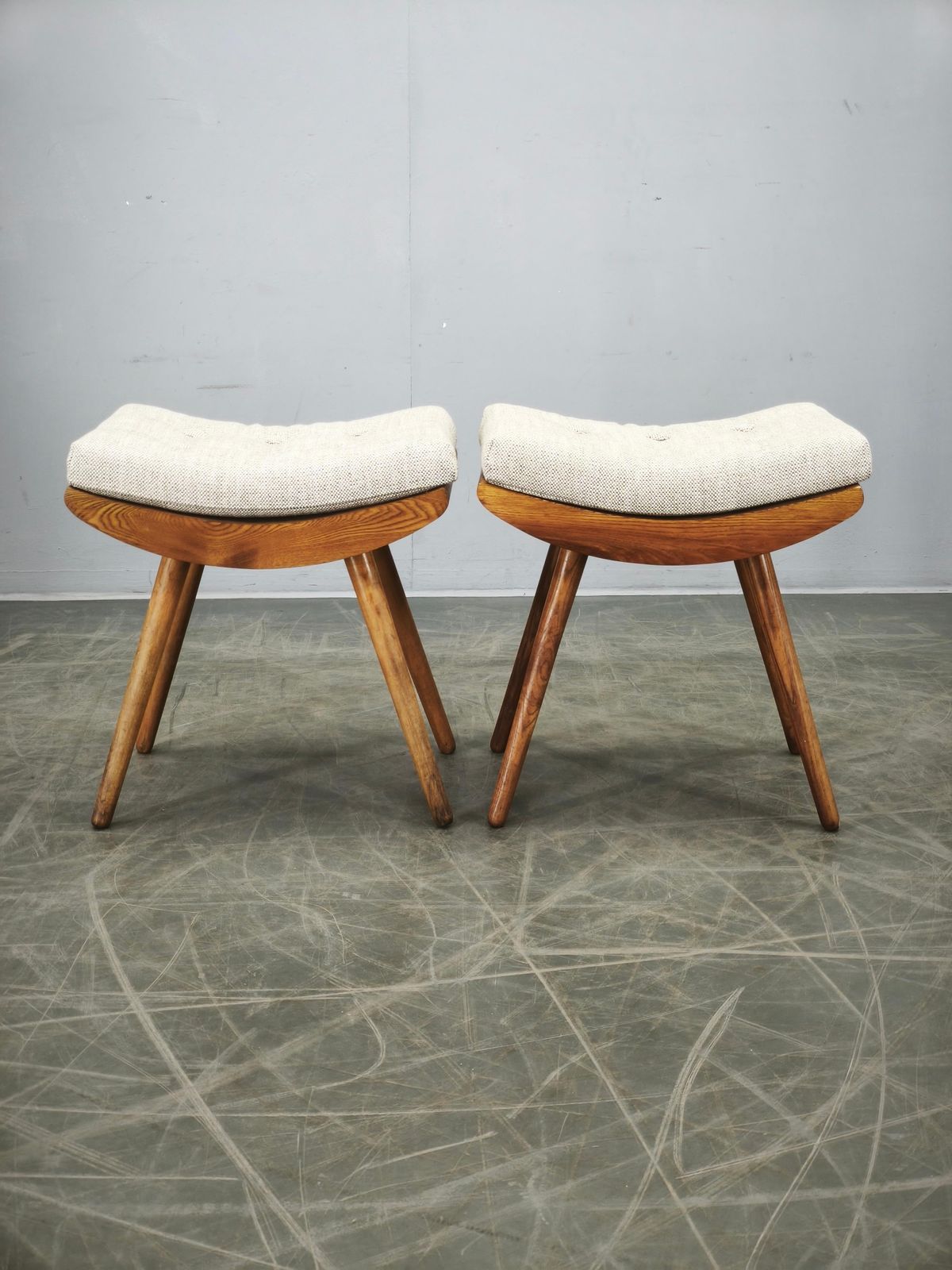 Pair Of Mid Century Beech Stools, Czechoslovakia, 1960s photo Furniture