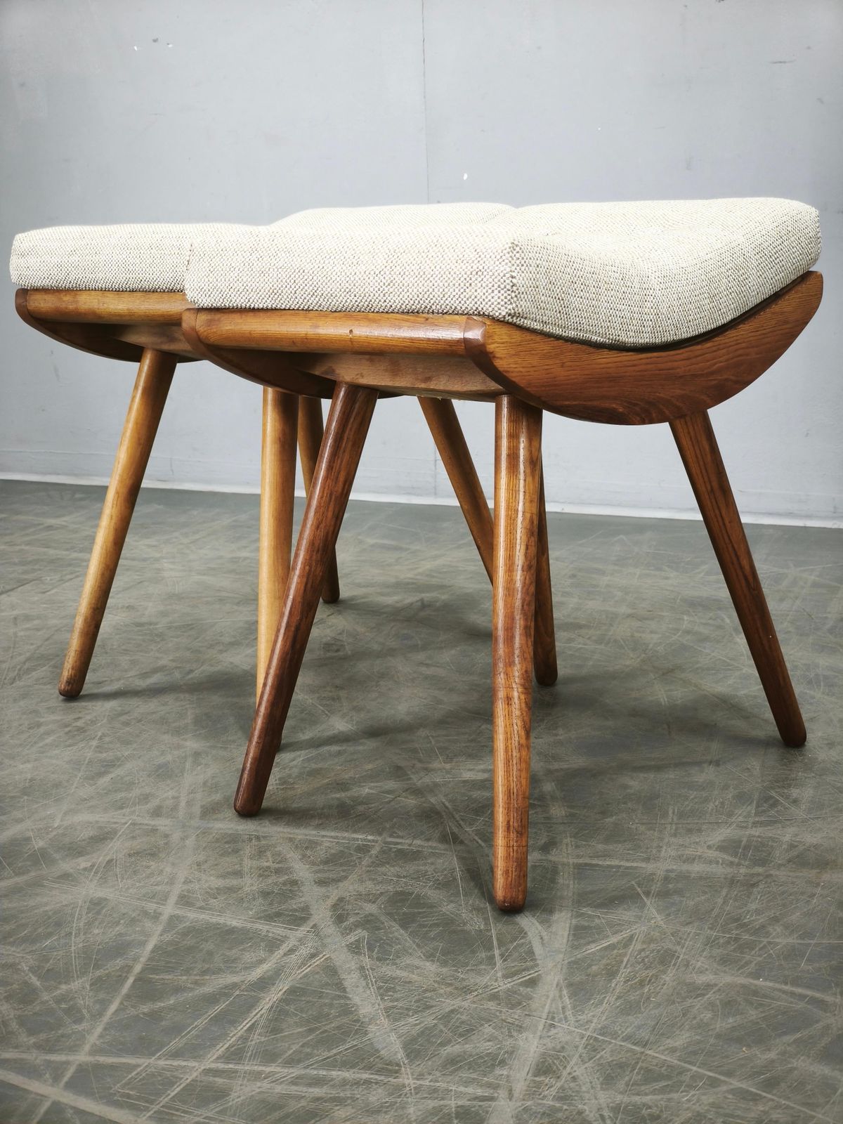 Pair Of Mid Century Beech Stools, Czechoslovakia, 1960s photo vinterior