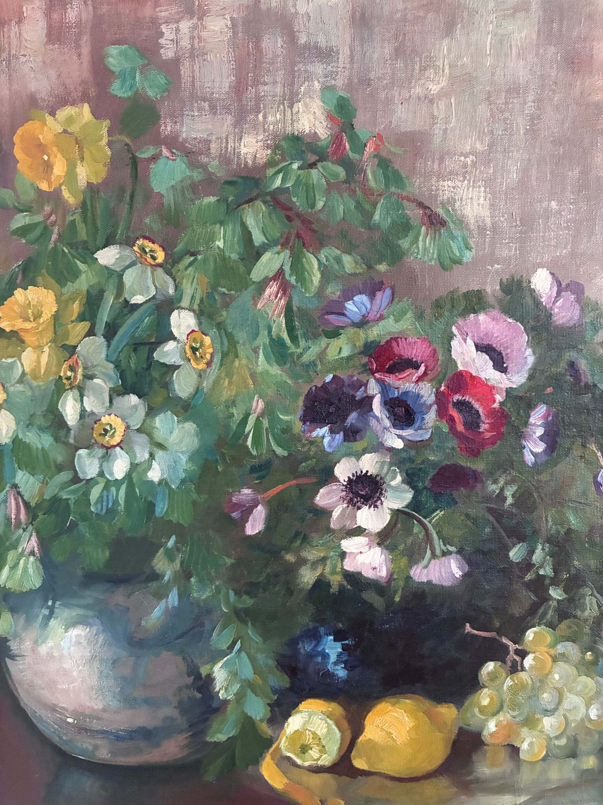 Large Vintage Original Floral Still Life Painting With Fruit photo Art