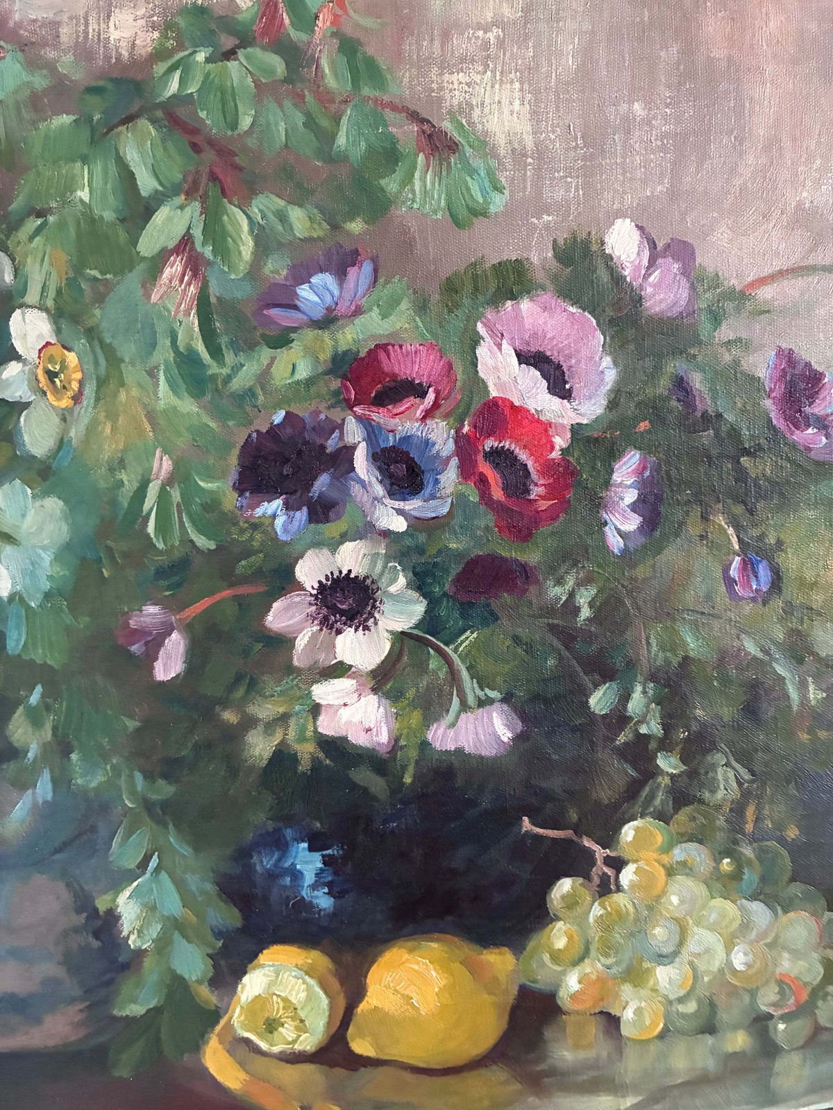 Large Vintage Original Floral Still Life Painting With Fruit photo buy