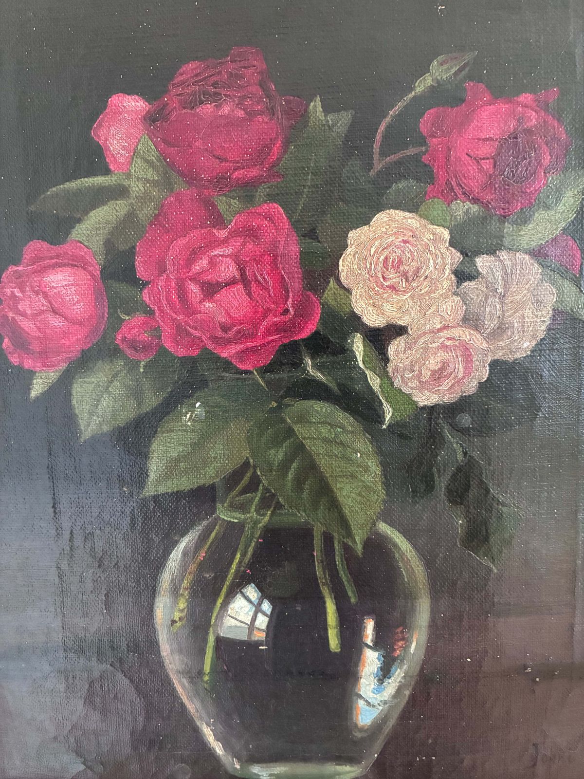 Vintage bloemenstilleven – olieverfschilderij met rozen photo furniture
