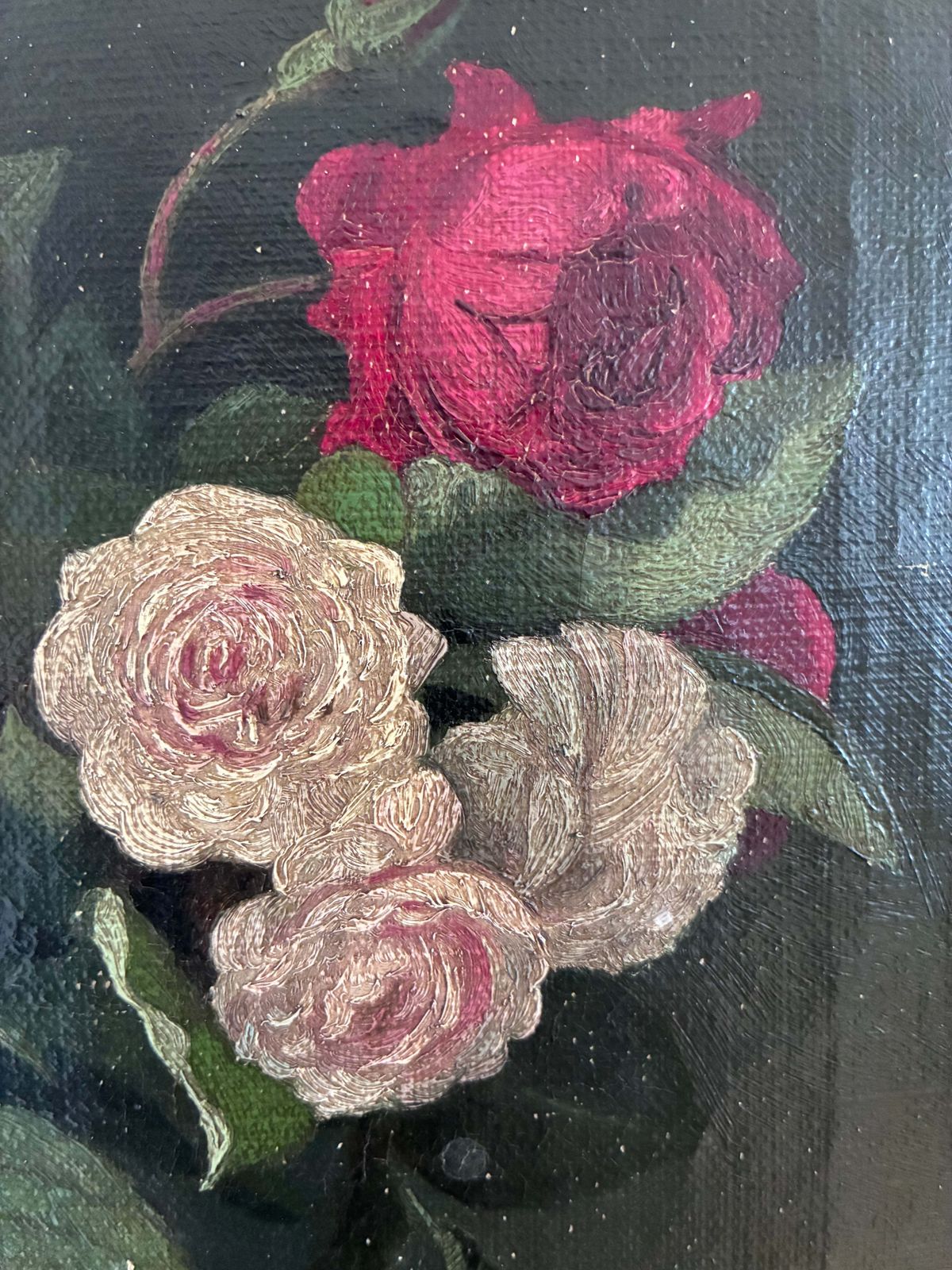 Vintage Original Floral Rose Still Life Oil Painting photo vinterior