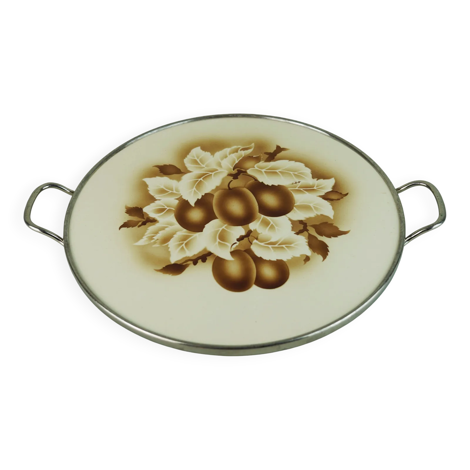 Art Deco Plum Decorated Ceramic And Metal Cake Stand