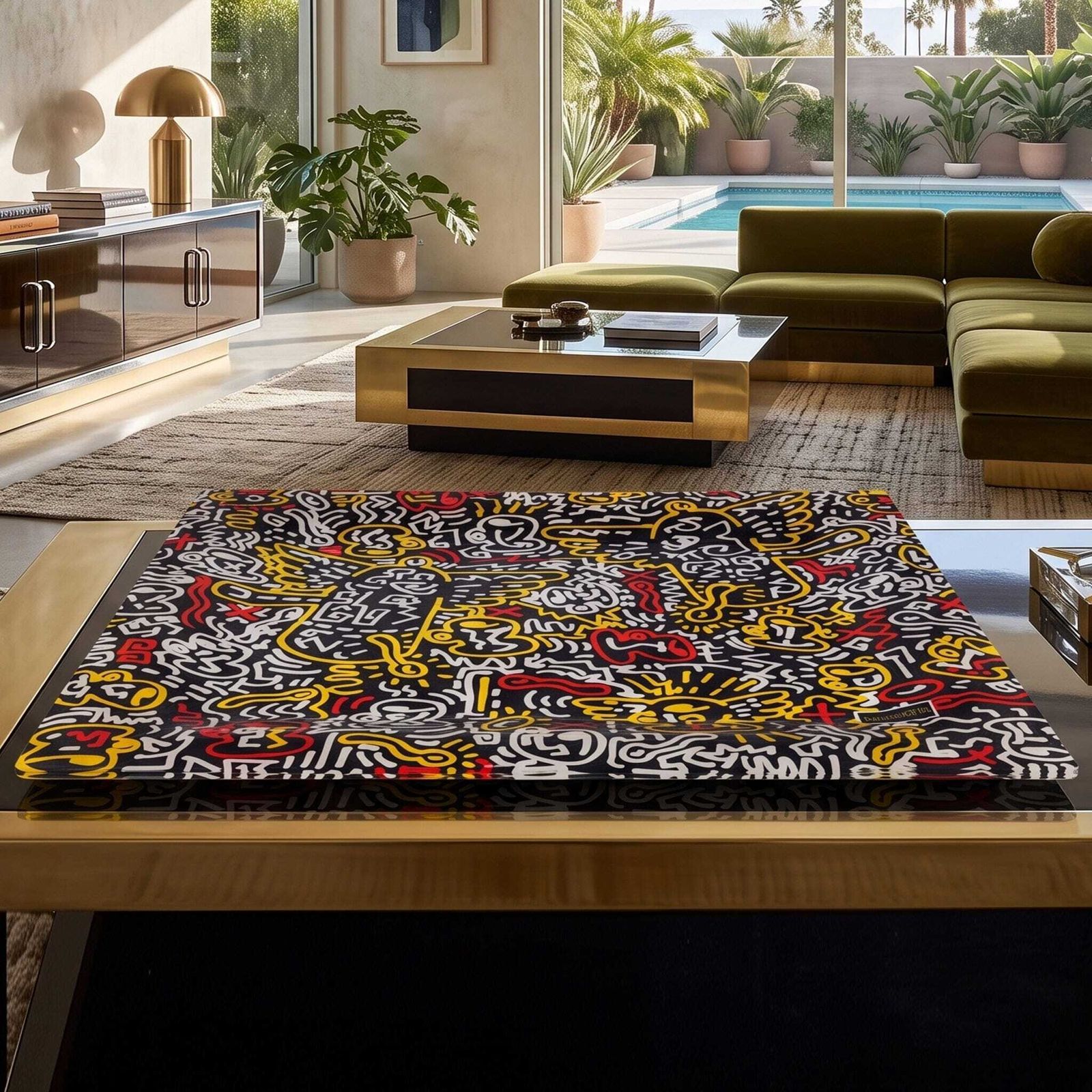 Dienblad uit de jaren 1990 in pop art-stijl, naar voorbeeld van Keith Haring, door Café des Arts. photo for sale