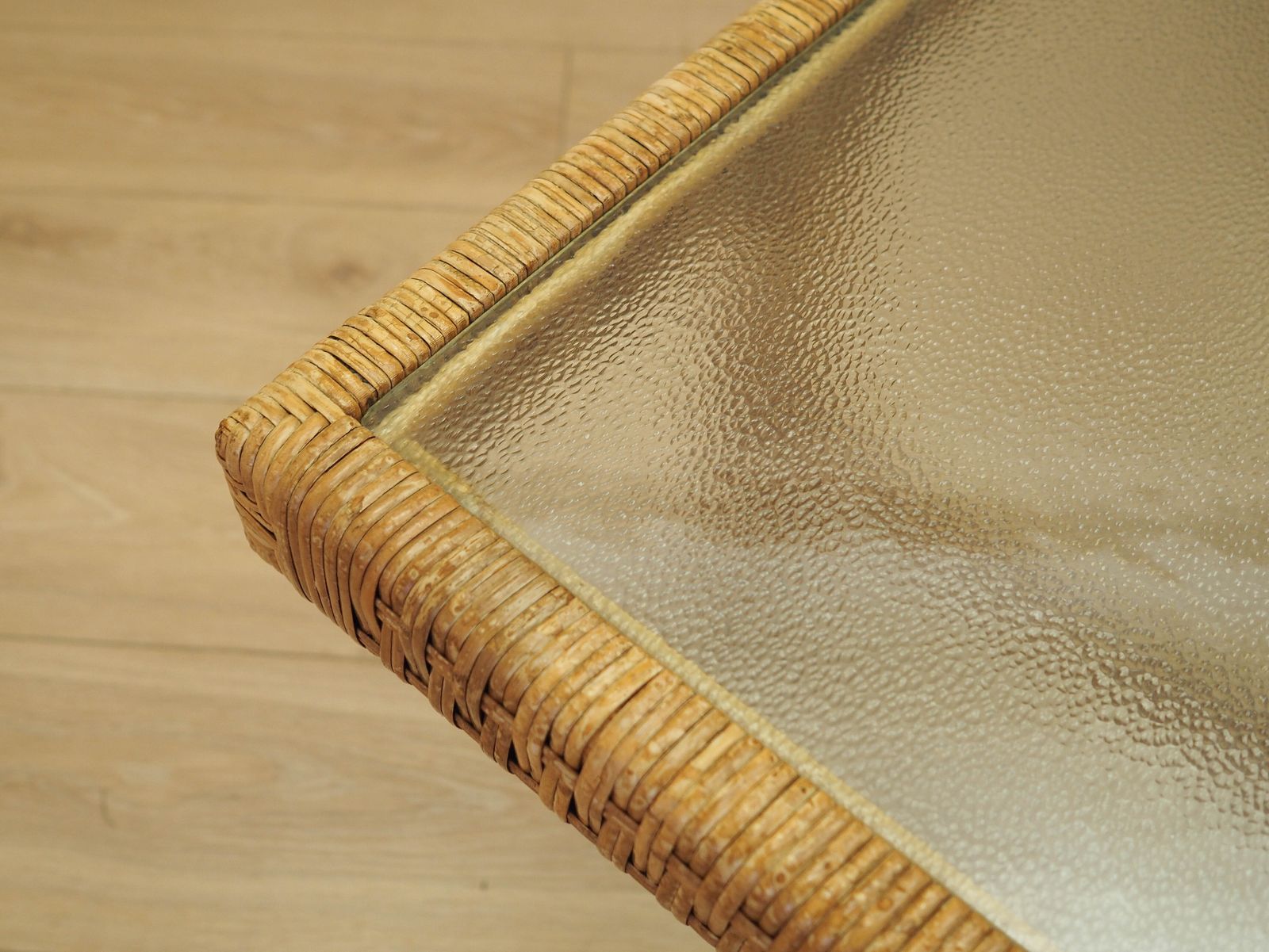 photo furniture Glass And Wicker Side Table, Danish Design, 1970s, Made In Denmark