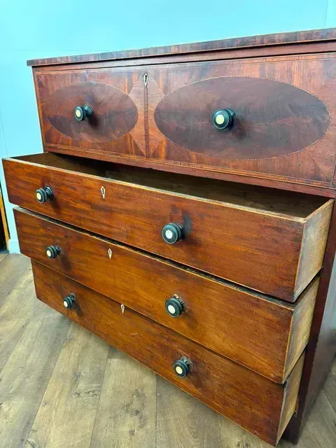 Victorian Mahogany Inlaid Secretaire Chest Of Drawers photo vintage