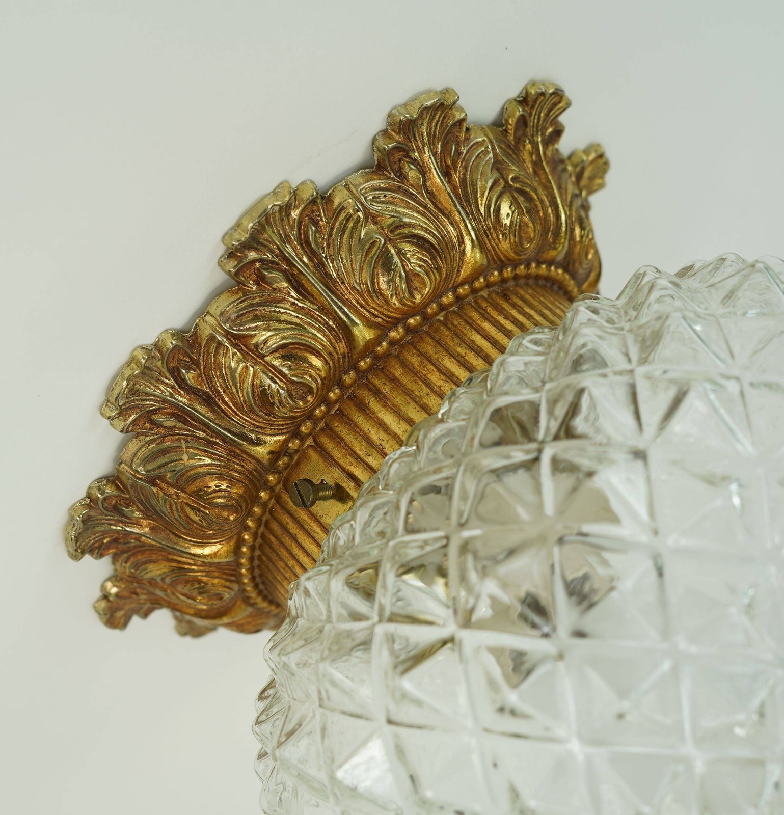 Mid-Century Belgische Plafondlamp met Structuurglas in Verguld Aluminium, ca. jaren 1970 photo buy