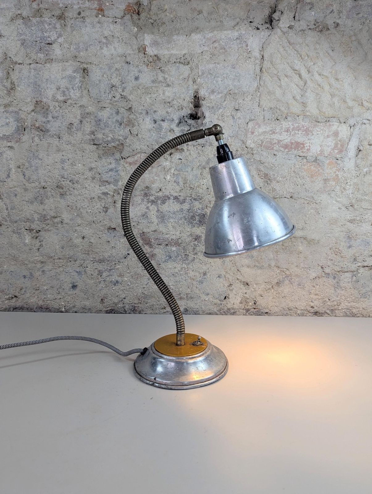 Vintage Industrial Gooseneck Desk Lamp 'Sexton Product' – Aluminium Adjustable Task Light photo 170.0