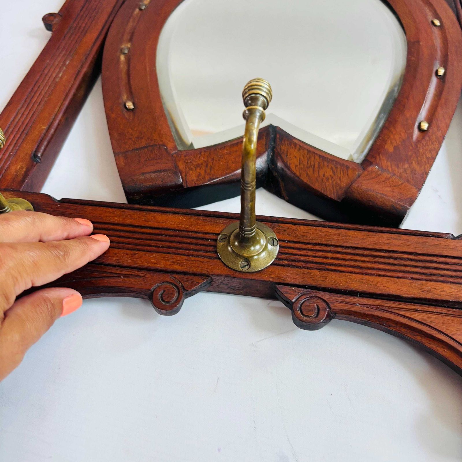 Antique Victorian Equine Theme Horse Shoe Wall Hanging Hall Rack & Mirror, C.1880 Home Good Luck Love Protection photo Home Decor