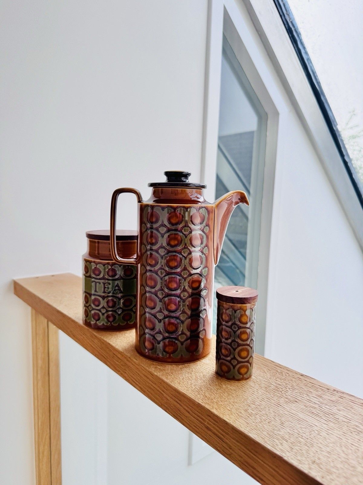 1970’s John Clappison Hornsea Brontë Coffee Pot, Tea Storage Jar & Salt Shaker