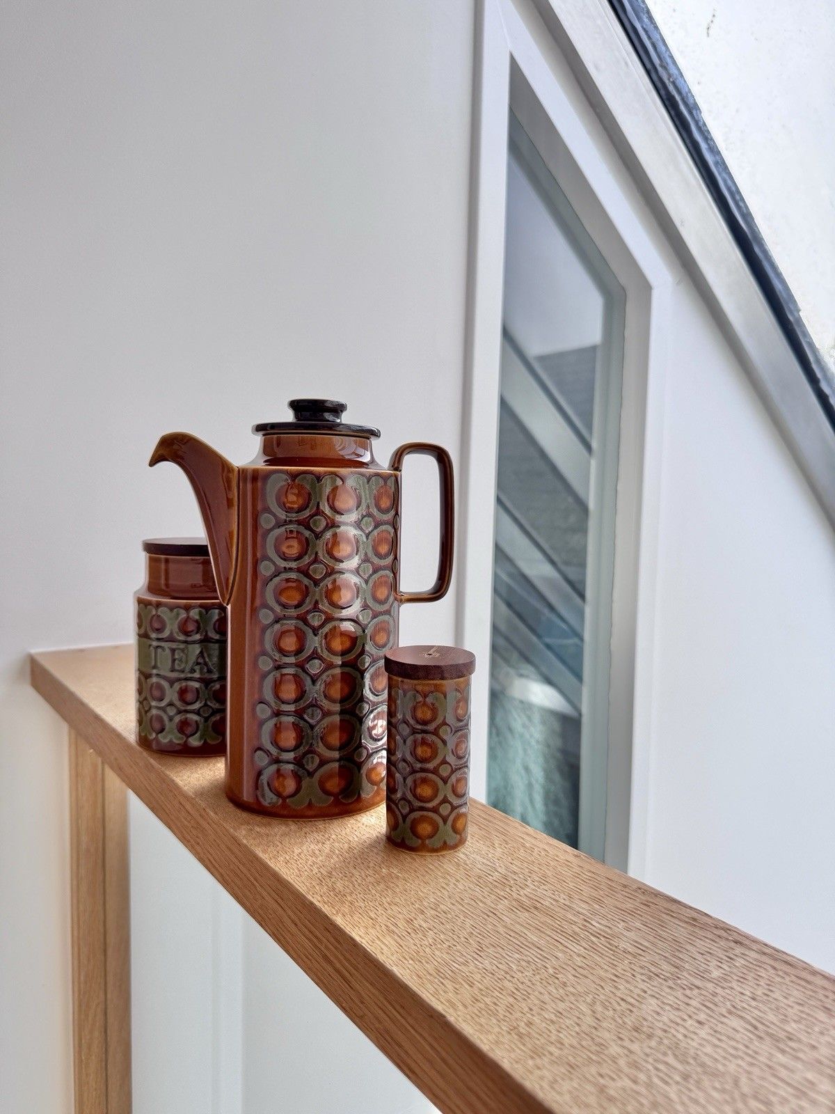1970’s John Clappison Hornsea Brontë Coffee Pot, Tea Storage Jar & Salt Shaker photo for sale