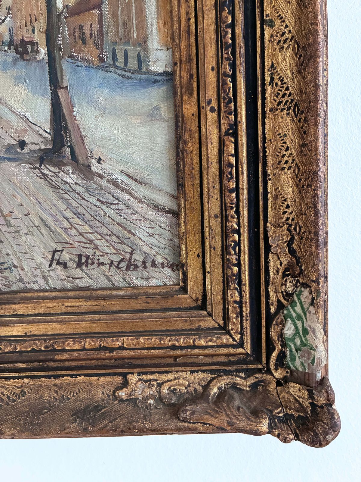 547.0 Vintage Scandinavisch havenschilderij, olieverf photo