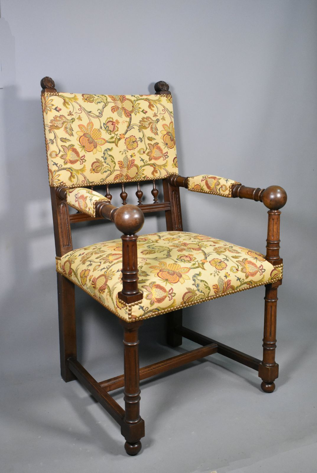 French Antique Upsholstered Armchair In Walnut Transitional Renaissance Revival photo furniture